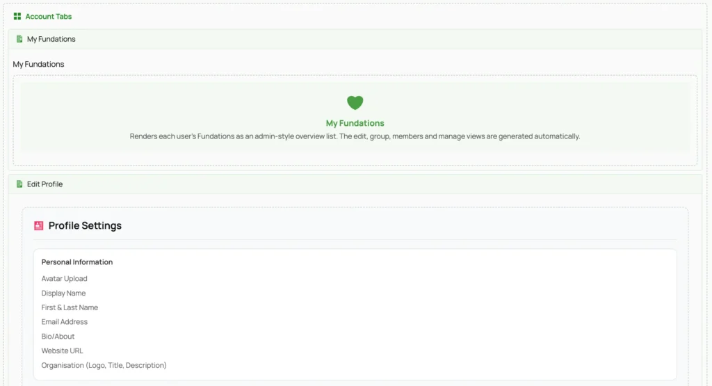 Account dashboard showing My Fundations and Profile Settings tabs
