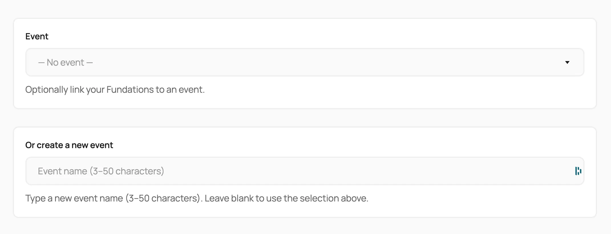 Web form for linking or creating a new event