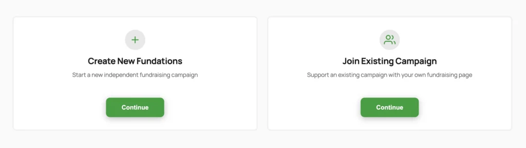 Two fundraising options: create new or join existing campaign
